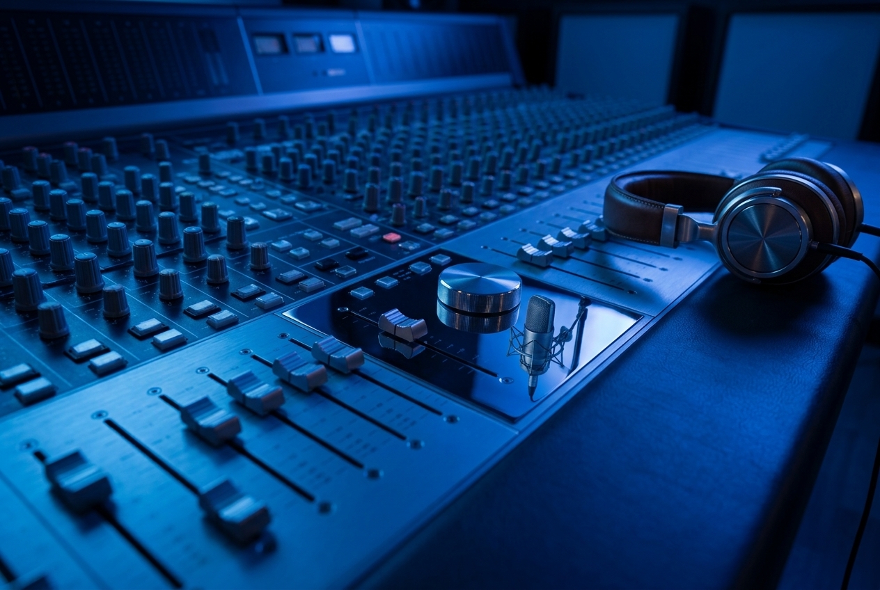 Bluehouse studio console with premium blue lighting