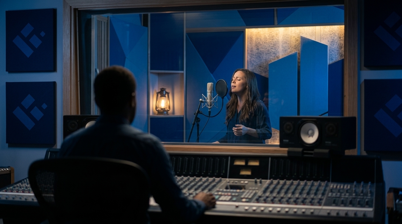 Bluehouse artist in a cinematic recording studio environment